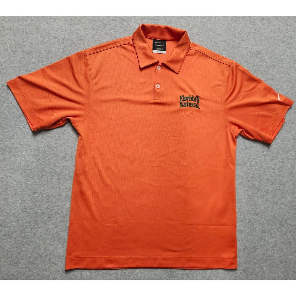 Nike Golf Polo Shirt Mens Small Orange Dri-FIT Florida's Natural Logo EUC